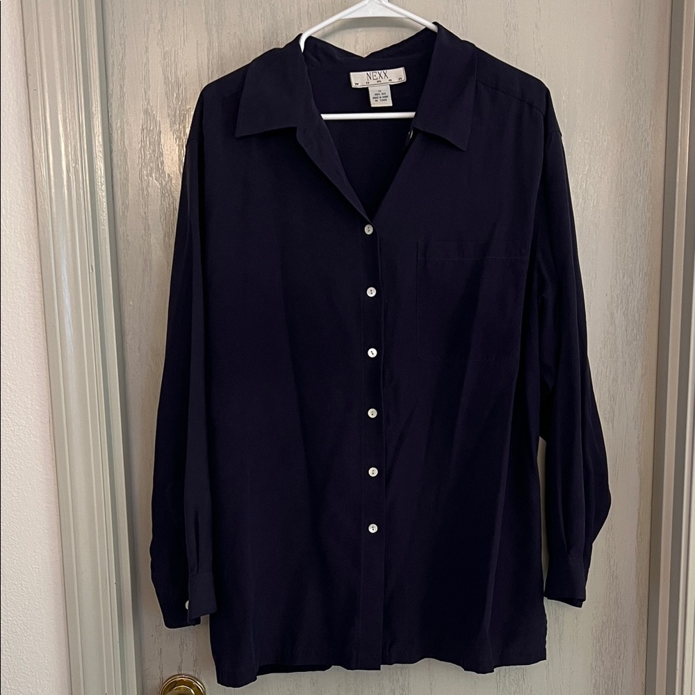 Nexx | 100% Silk | Dark Purple Long-Sleeve Button Shirt